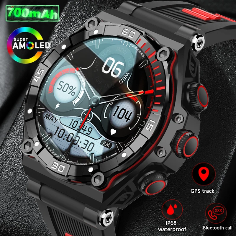 Military Outdoor Smart Watch 1.43 inch GPS Sport Watch 700 mAh Battery Screen Always Display Time Bluetooth Call Smartwatch Men