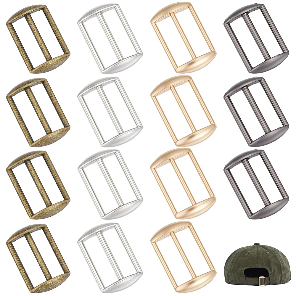 32pcs 4 Color Alloy Tri-Glide Slide Buckles 4 Colors Metal Adjustable Buckle Fasteners for Hat Purse Bag Backpack Making