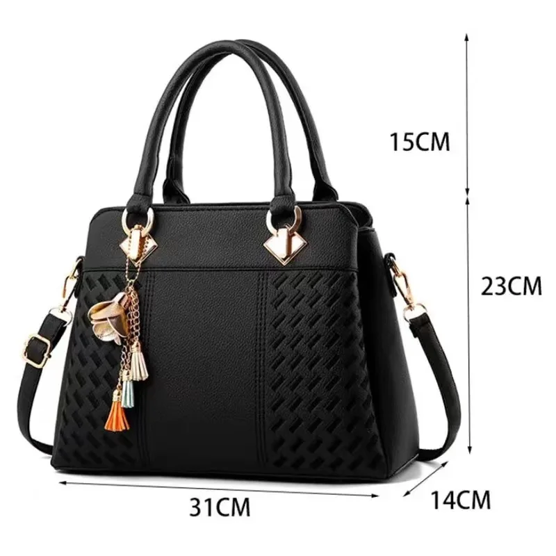 Modne torebki damskie Tassel PU skórzane torby na ramię górny uchwyt haftowana torba Crossbody torba na ramię Lady proste torebki w stylu