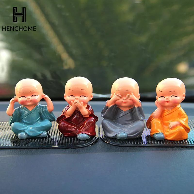 4pcs Cute Monk Resin Crafts Mini  Statue Set Creative Desktop Decor for Car Home Office Zen Space Ornaments
