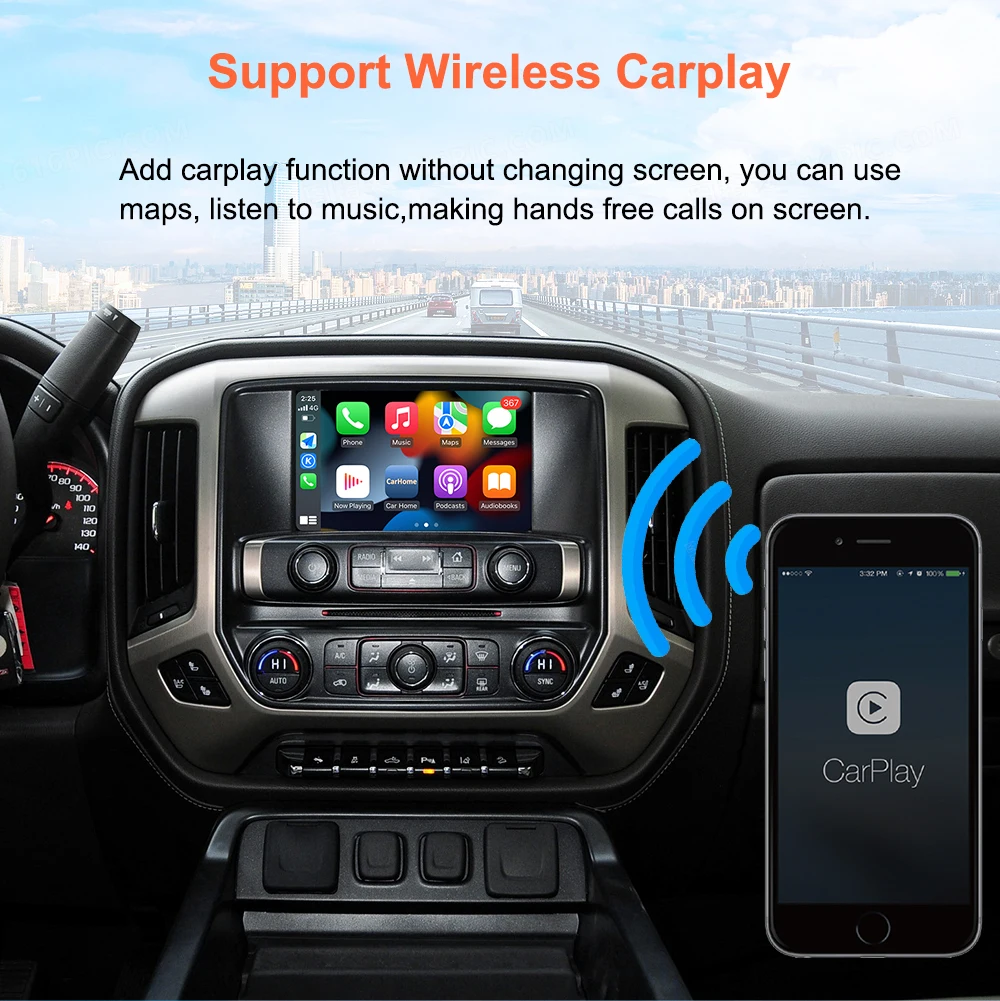 Bonroad Wireless Carplay Android Auto Smart Decoder Box für GMC Sierra 2014-2018 Schnittstelle Airplay Mirror Link Modul Bluetooth – Detail 4