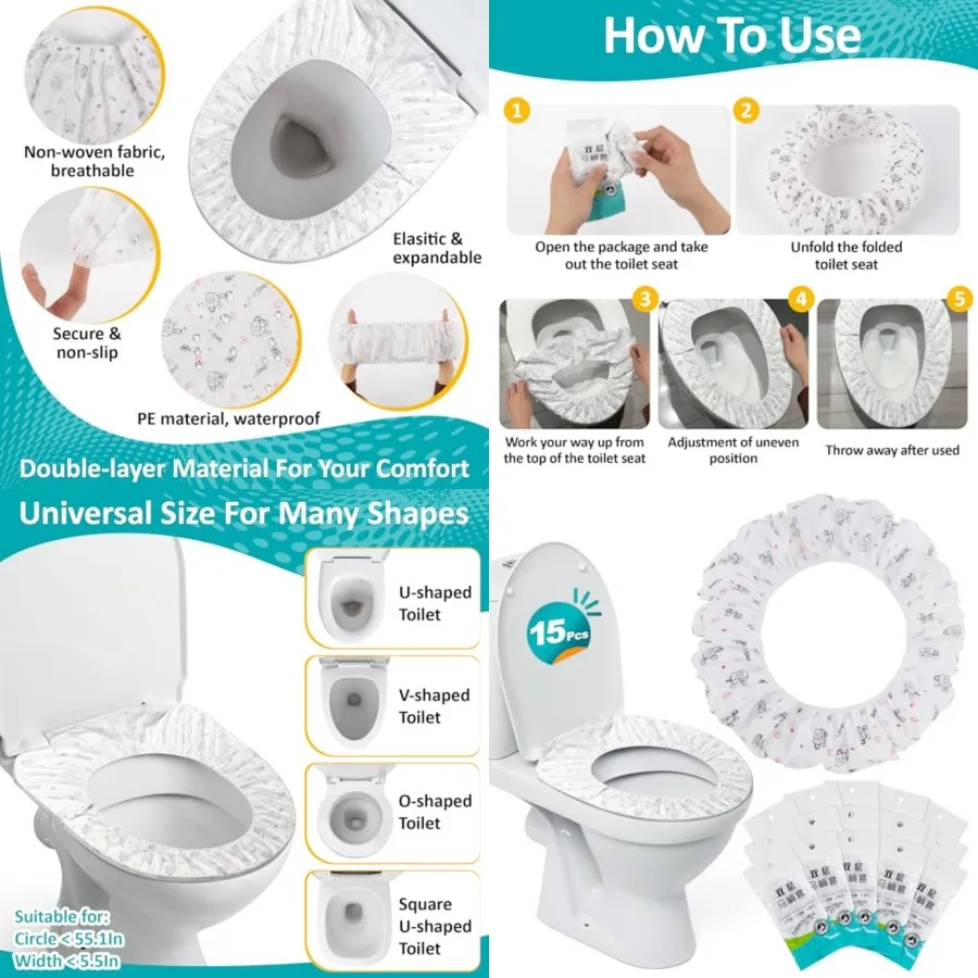 

Portable Toilet Mat Disposable Waterproof NonWoven Fabric Toilet Seat Cover with Individual Wrapping for Travel Hotel Hospital