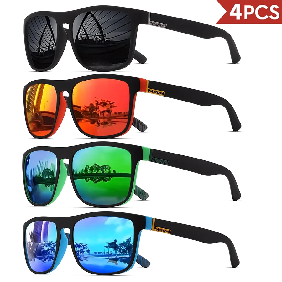 1/3/4PCS Unisex Lightweight PC Frame Square Sports Sunglasses UV400 for Driving Fishing Cycling - Classical Durability