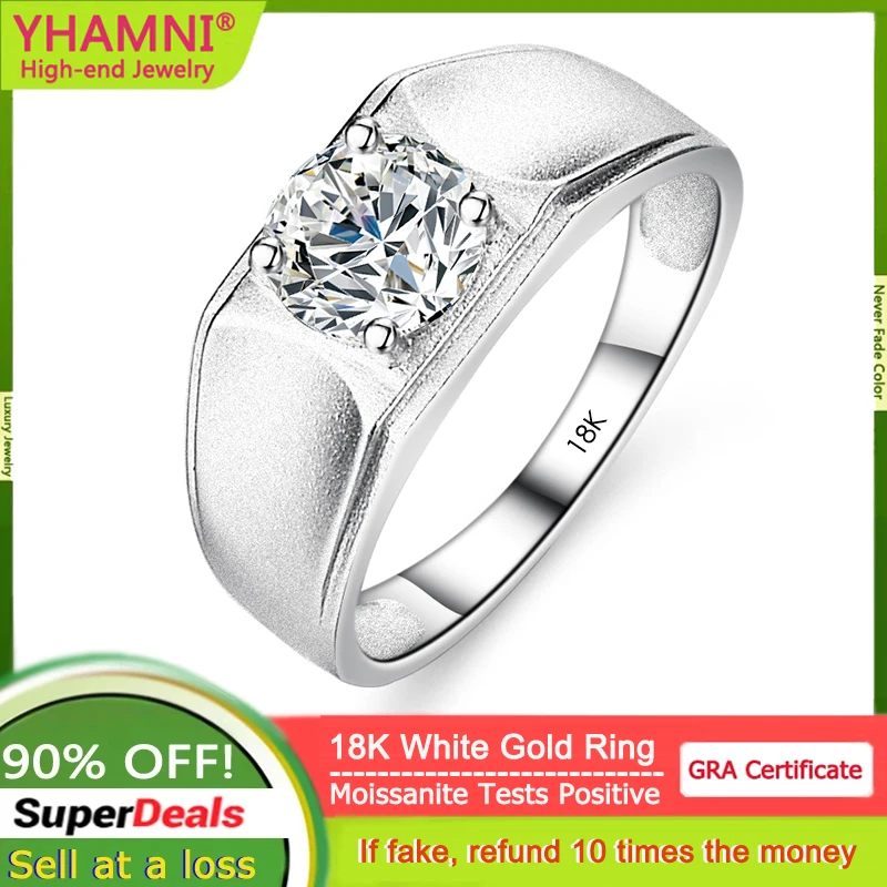 

YHAMNI 18K White Gold Inlaid 1 Carat Moissanite Ring Luxury Gift Suitable For Gift Giving Birthday Party For Men And Women