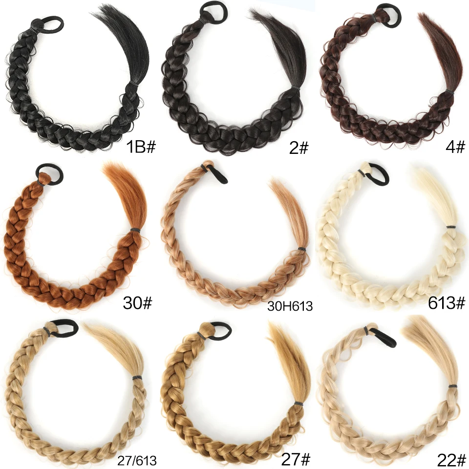 LUPU Synthetic Braided Long Ponytail Extensions With Elastic Band Blonde Braids Hair Accessories For Women Girls Party Daily Use