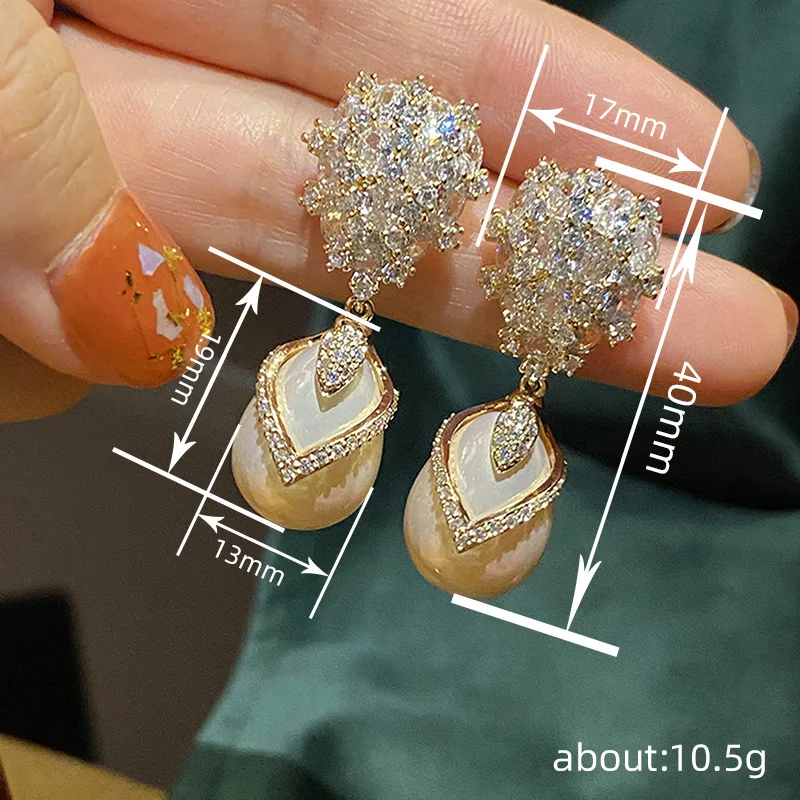 Huitan Ästhetische Frauen Simulierte Perle Hängen Ohrringe Brillante Zirkonia Hochzeit Engagement Schmuck Drop Shipping – Detail 10
