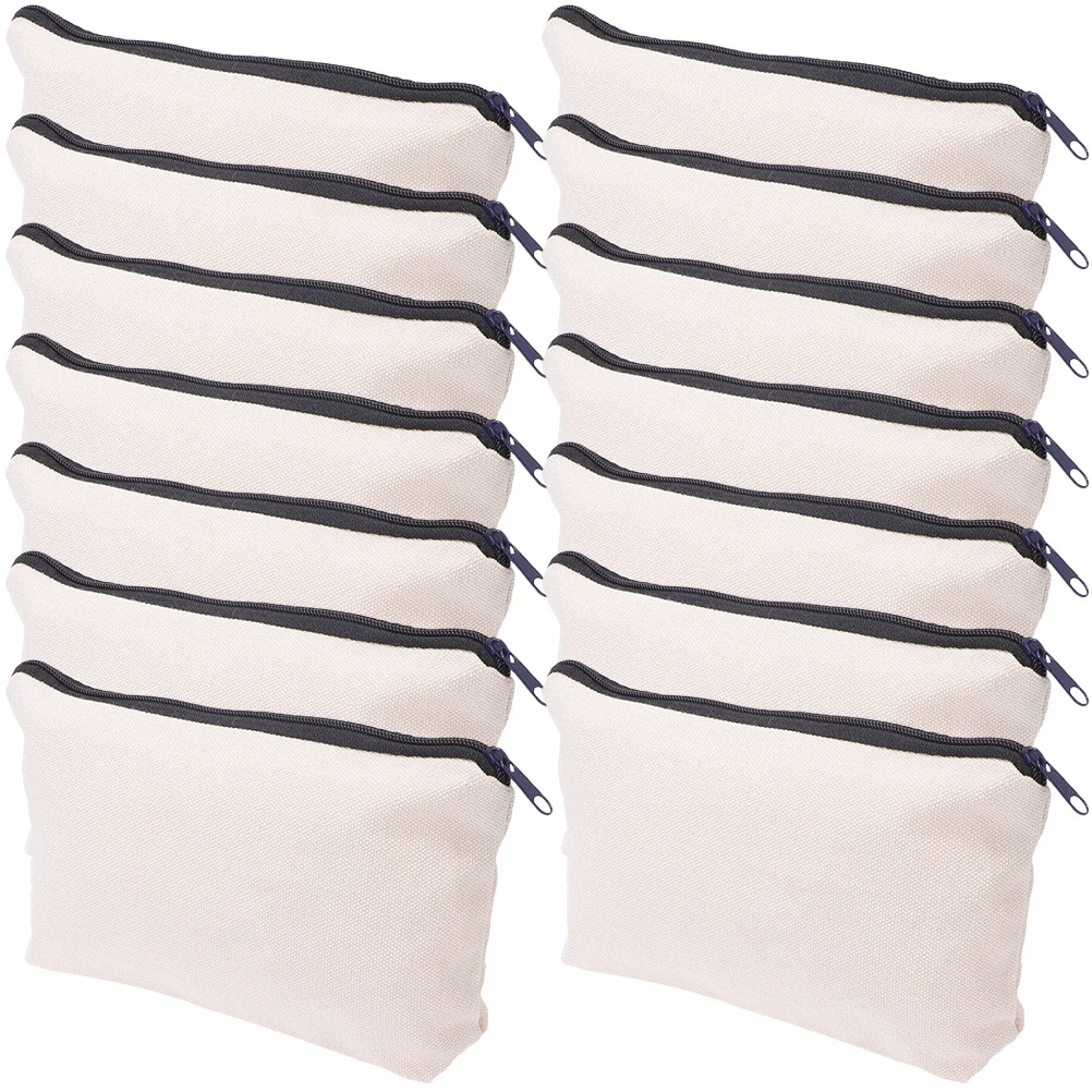 

14Pcs Canvas Pouch with Zipper Beige Pencil Case Aesthetic Makeup Bag for Travel Camping Toiletries Accessories Storage