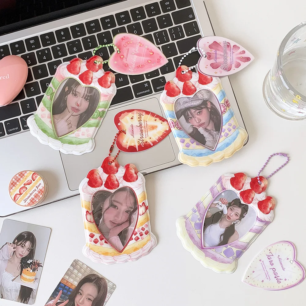 Kawaii Summer Fruit Strawberry 3 Inch Kpop Photocard Holder Idol Photo Card Holder Bag Pendant
