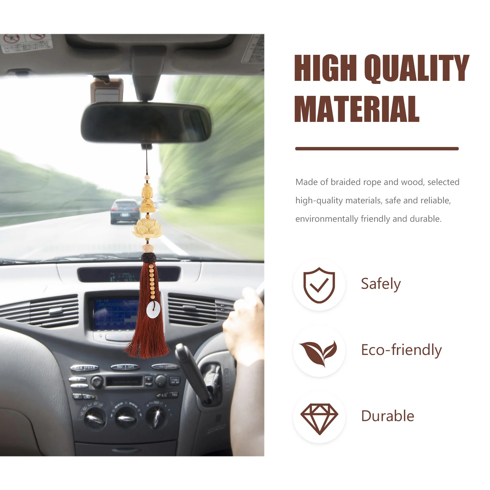 

Wooden Guanyin Buddha Car Pendant Compact Retro Chic Lotus Design Hanging Decor for Home Vehicle Rearview Mirror Pendant