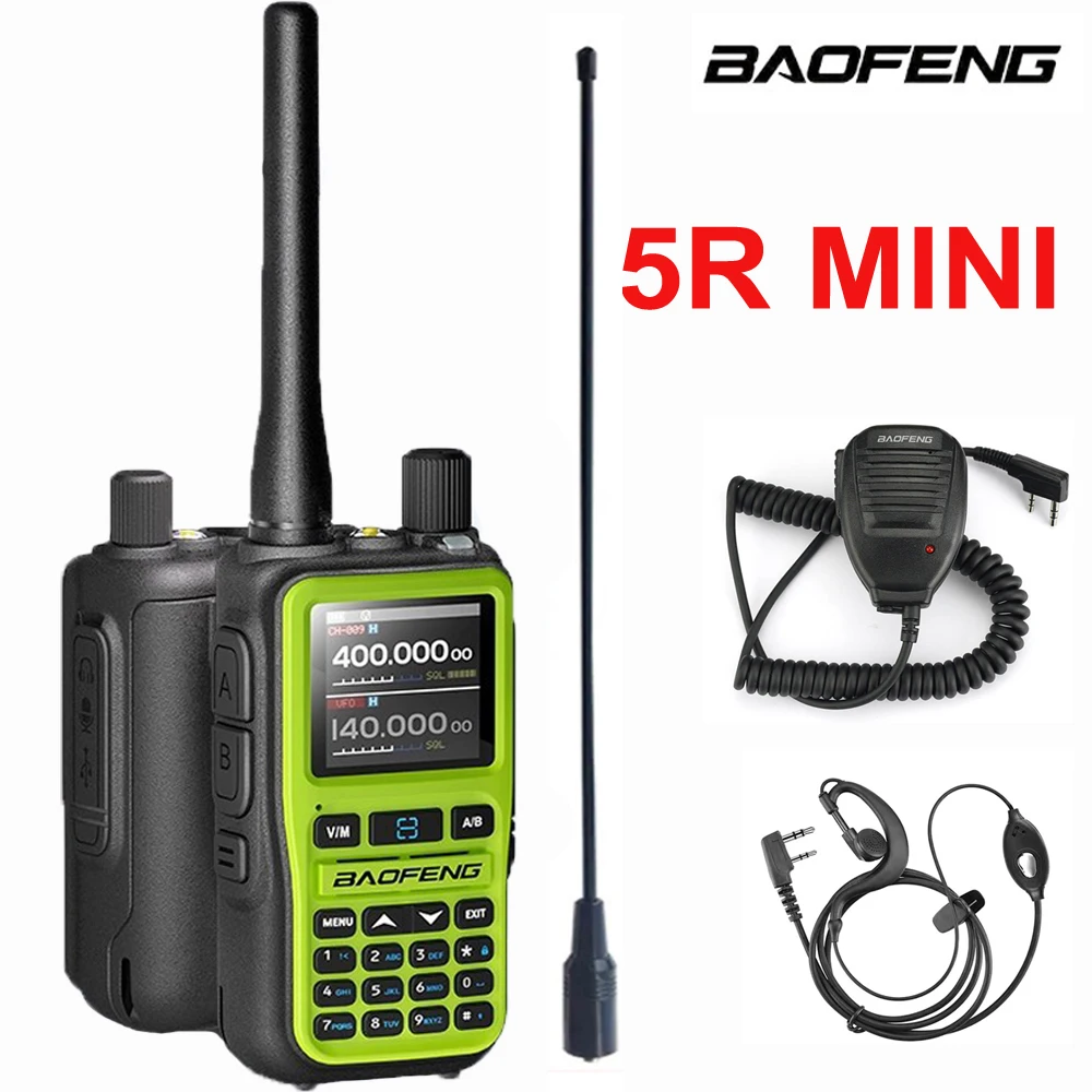 Baofeng UV-5R Mini Walkie Talkie de Doble Banda con Doble PTT, 5W, Banda Aérea Rx, Compacto, VOX, Radio FM para Aficionados, Carga Tipo-C