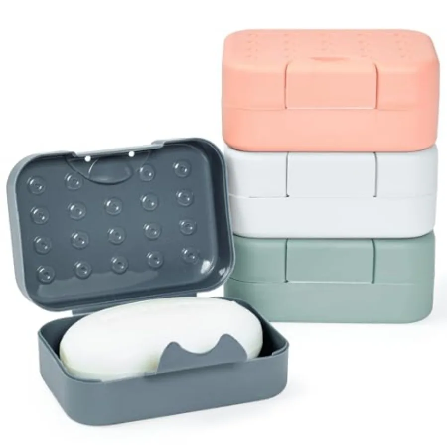 Bar Soap Travel Case - 4-Pack, Multicolor, 4.5 x 3.3 x 1.8 in - Snap-Close Portable Holder and Container - Travel Soap Case Pac