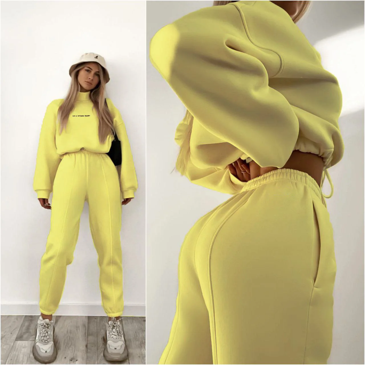 Women Letter Print Two Piece Set Casual Loose Suit High Waist Trousers Female Turtleneck Sweatshirt Autumn Sweatpants Suits