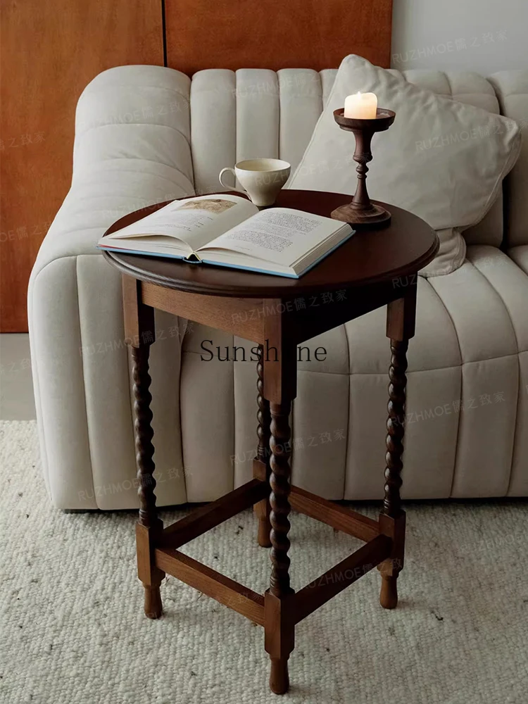 American twist small coffee table round retro balcony tea table French household solid wood medieval simple