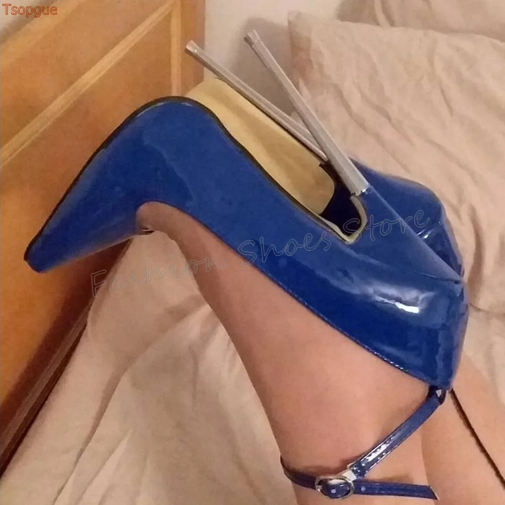 

Blue Pointed Toe Ankle Buckle Pumps Stilettos High Heels High Heel Shoes for Women Fashion Heels 2025 New Zapatos Para Mujere