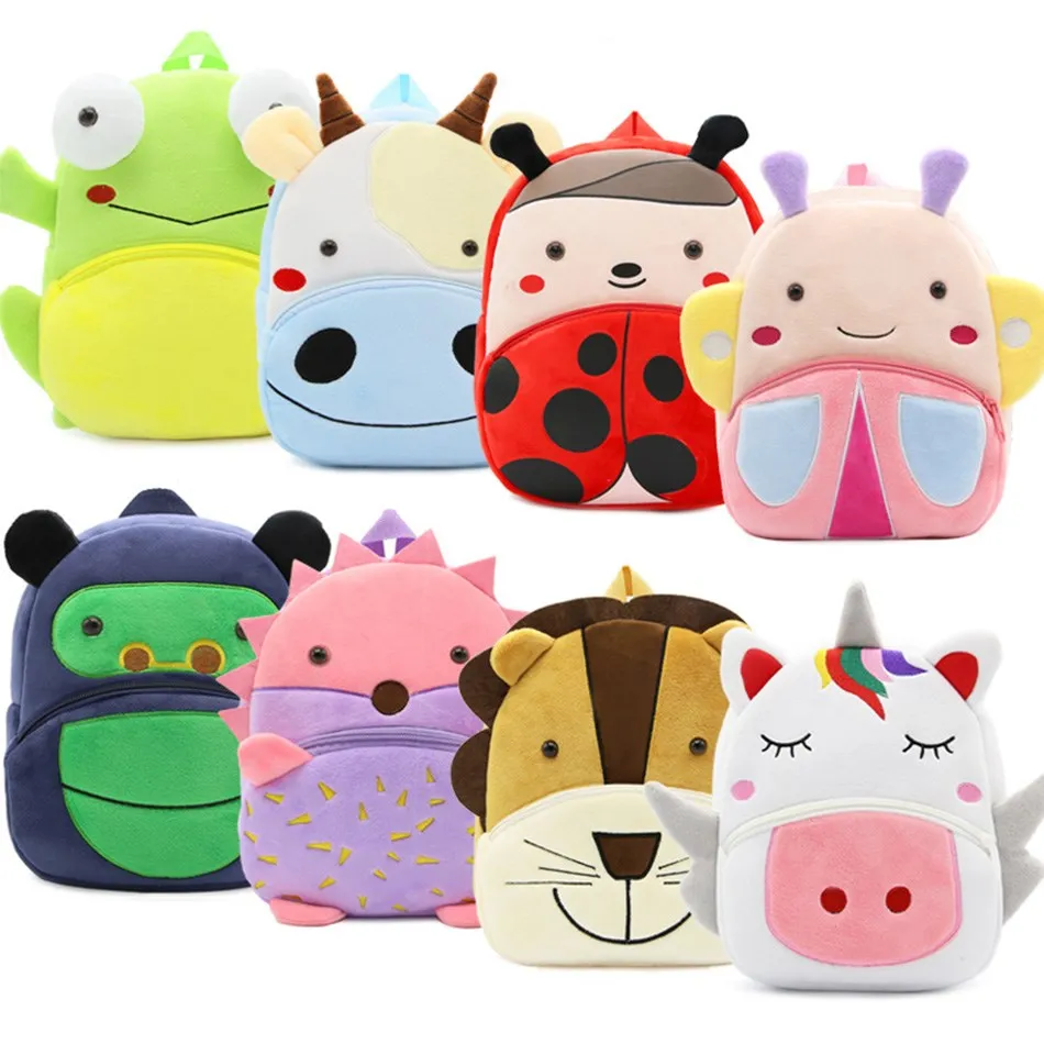 Unisex Backpack Children School 2-4 Years Preschool Bag Kids Cartoon Portable Plush Backpack Boys Girls Schoolbag