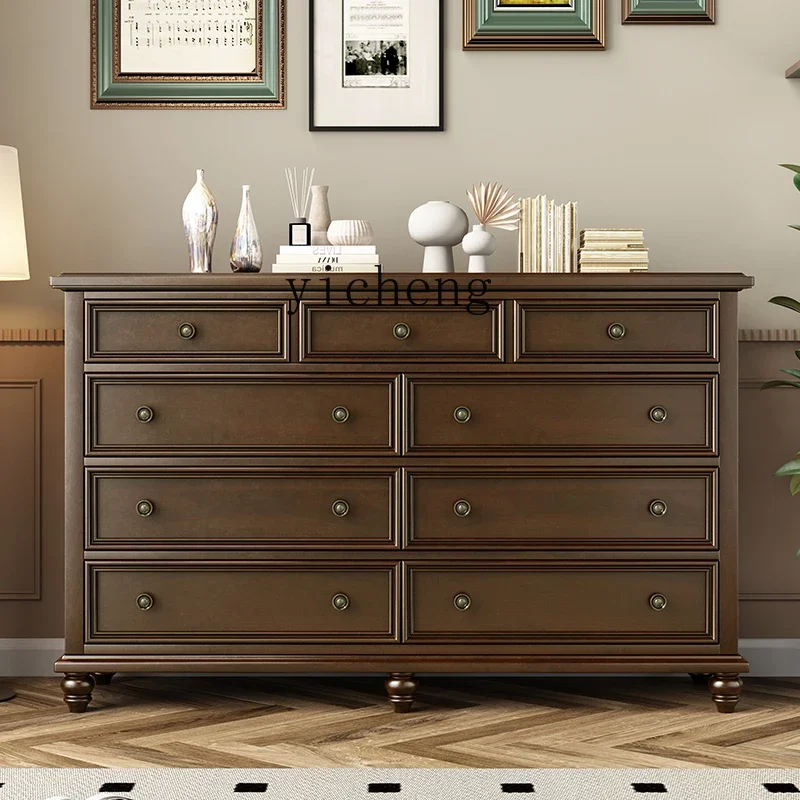 r5.13 rural retro all-solid wood nine-chest cabinet bedroom pure solid wood multi-pump locker small apartment entrance