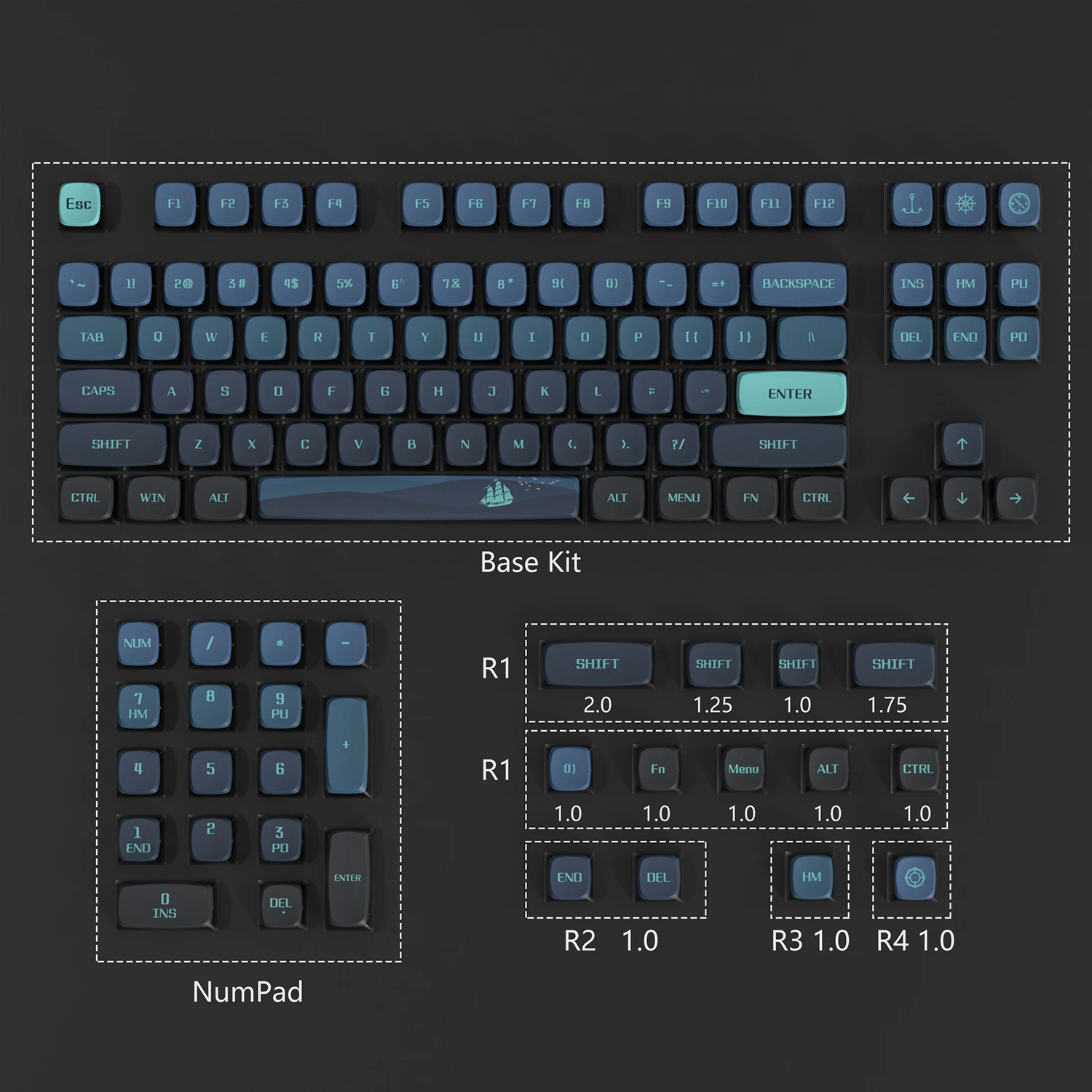 Navigator Keycaps Transparent Key Cap PBT Keycap Sublimation 117 Key ASA Key Cap-Navigators for Mechanical Keyboards 61/63/64/82