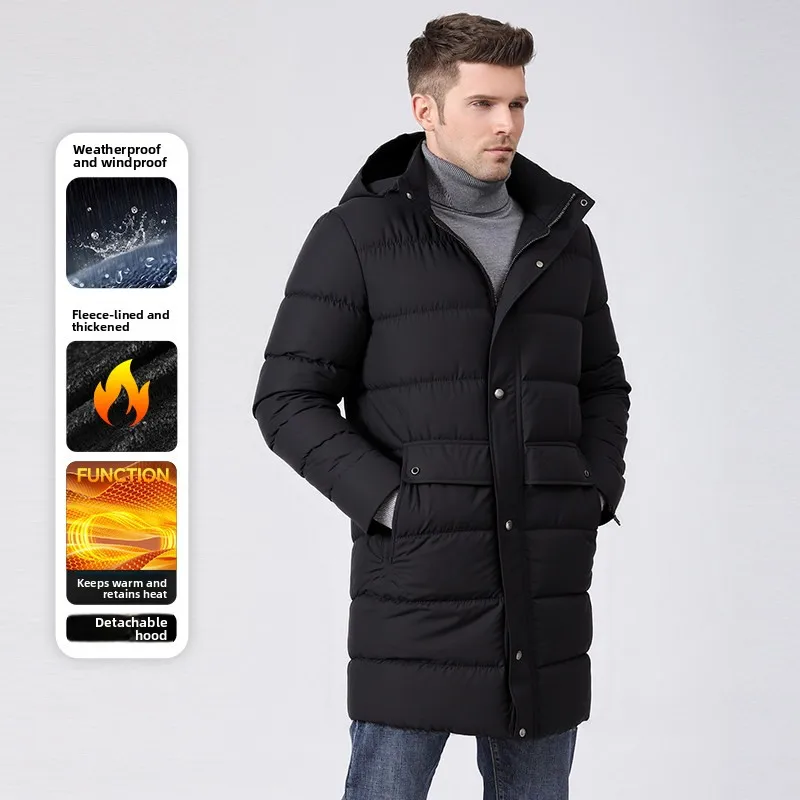 

Мужская зимняя удлиненная хлопковая куртка с флисовой подкладкой, утепленная, с капюшоном, универсальная, теплая, повседневная, модная, в городском стиле