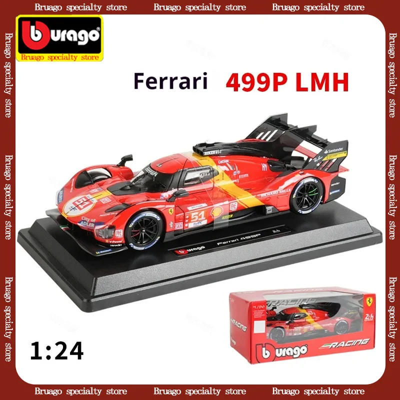 Bburago-modelo de coche de aleación de Rally Le Mans, coche de juguete de fundición a presión, 1:24, 499p, 51, 24 horas, regalo para niños