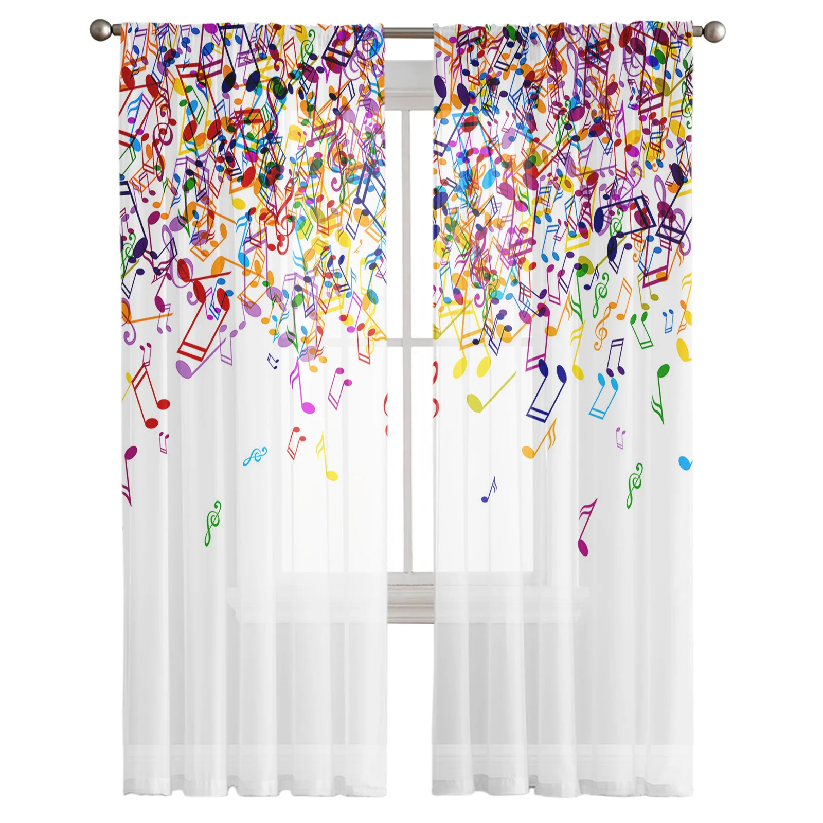 

Scattered Notes Colorful Music Song Symbols Sheer Window Curtains for Living Room Bedroom Girls Room Decoration Tulle Curtains