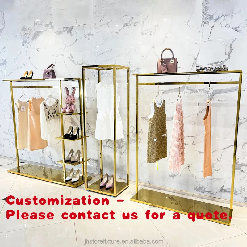 

Customize.Texture Simple Design Set Stainless Steel Gold Color Set Clothes Display Rack Stand Lovely Vintage Shop