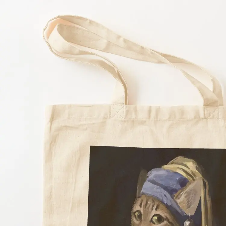 حقيبة حمل على شكل قطة مع حلق لؤلؤي، حقيبة تسوق نسائية، حقيبة يد للسيدات، حقائب قابلة لإعادة الاستخدام، سوبر ماركت قابلة للطي