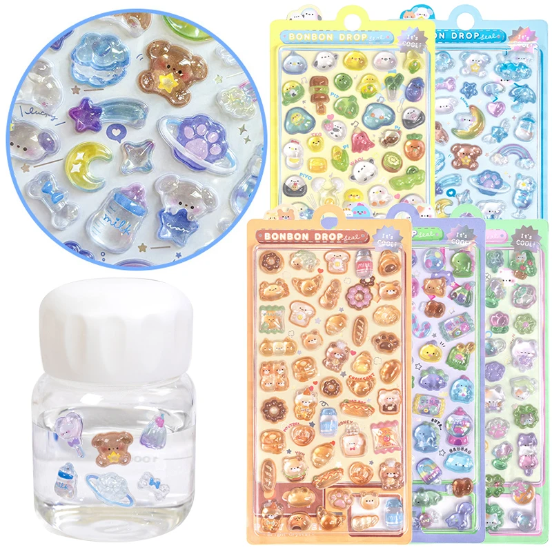 5 قطع من ملصقات الماس المنقوشة ثلاثية الأبعاد ذات طابع كرتوني، شارات حرفية PVC لتزيين القصاصات والقرطاسية - مثالية للاحتفال بنفسك