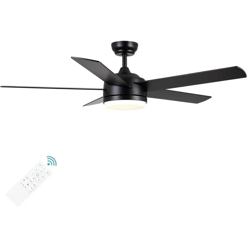 

YUHAO 52 inch Black Ceiling Fan with Lights and Remote Control,Dimmable tri-Color temperatures LED,Quiet Reversible Motor