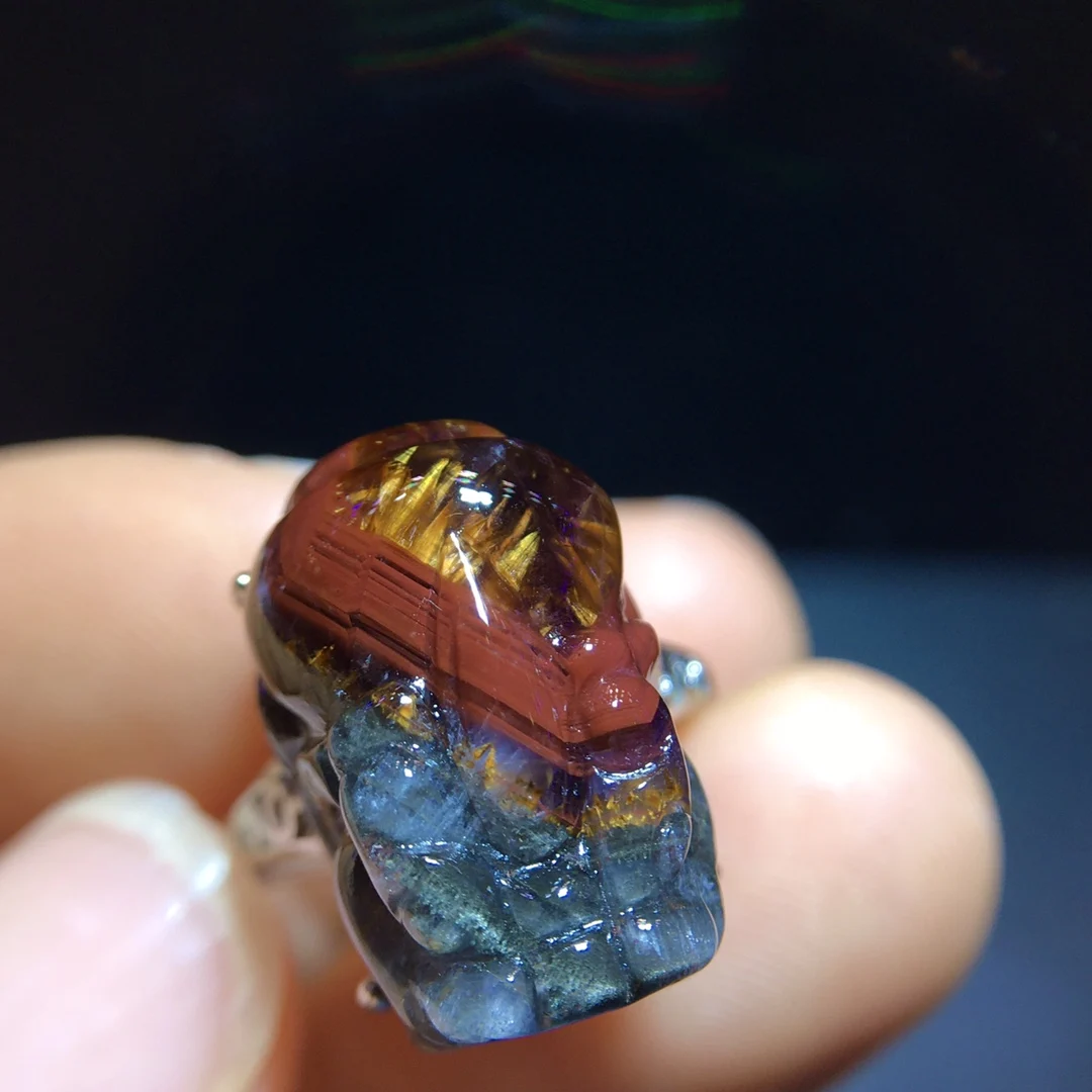 

Кольцо из натурального ауралита 23 (какоксенита) 17 мм с золотым кварцем, Пи Сю/Пи Яо, для женщин и мужчин, с кристаллами и серебряными бусинами, регулируемое, AAAAA