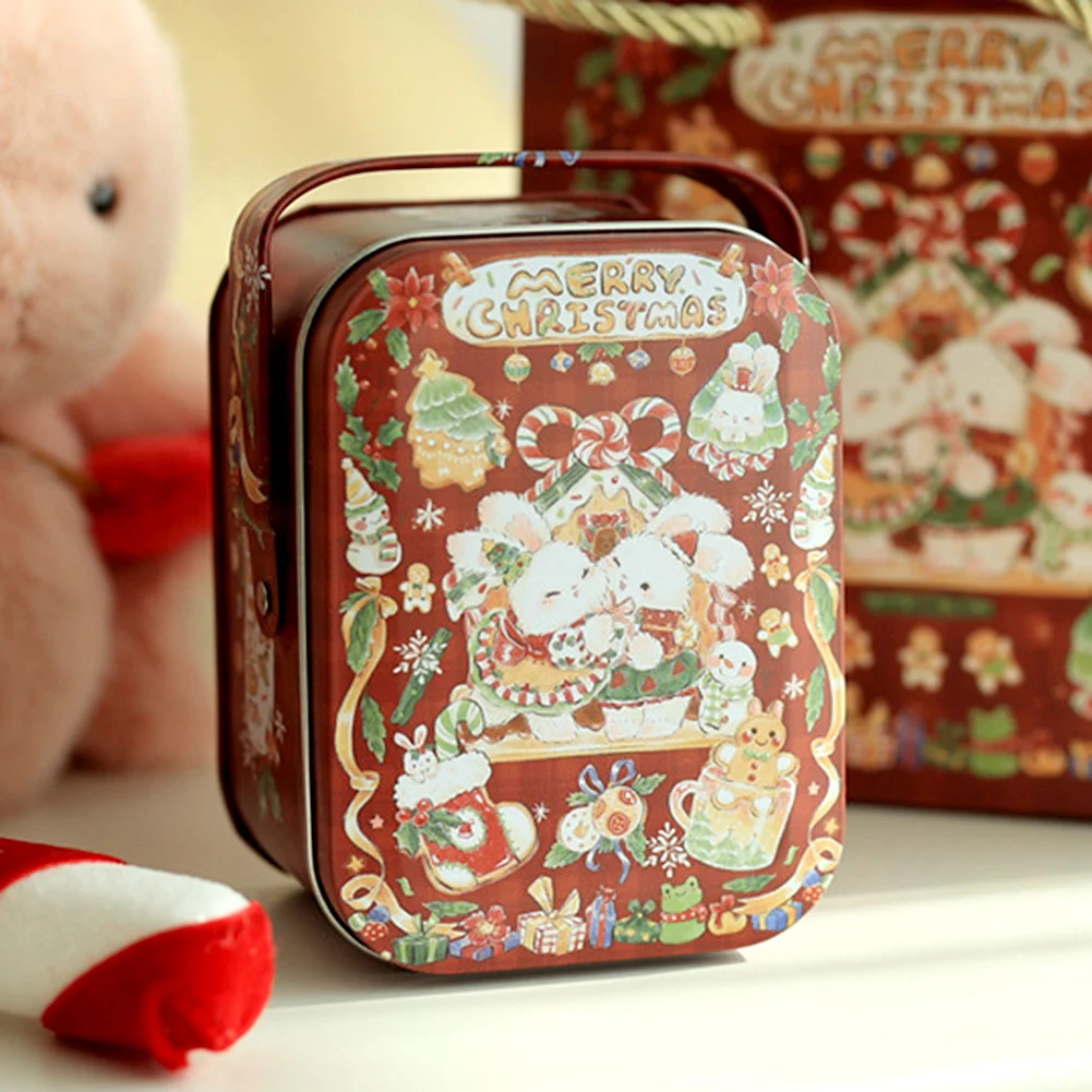 Cartoon Rabbits Candies Tin Box with Handle Multi-Purpose Portable Biscuits Storage Box for Sweets Chocolate