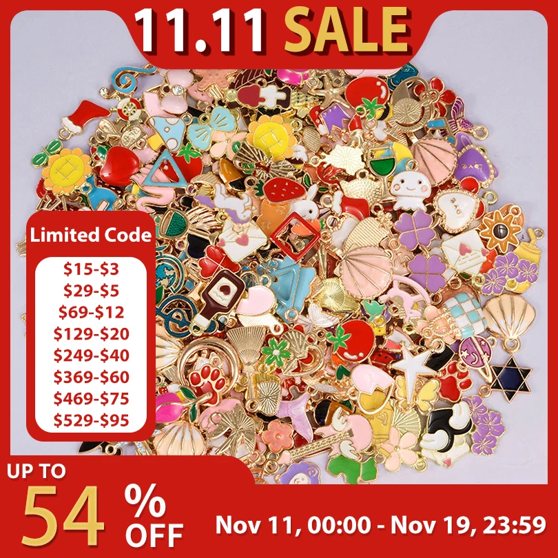 30/60/100pcs Random Mix Enamel/Drip Oil Charms For Jewelry Making Bulk Cute Charm Flower Heart Animal Music DIY Bracelet Pendant