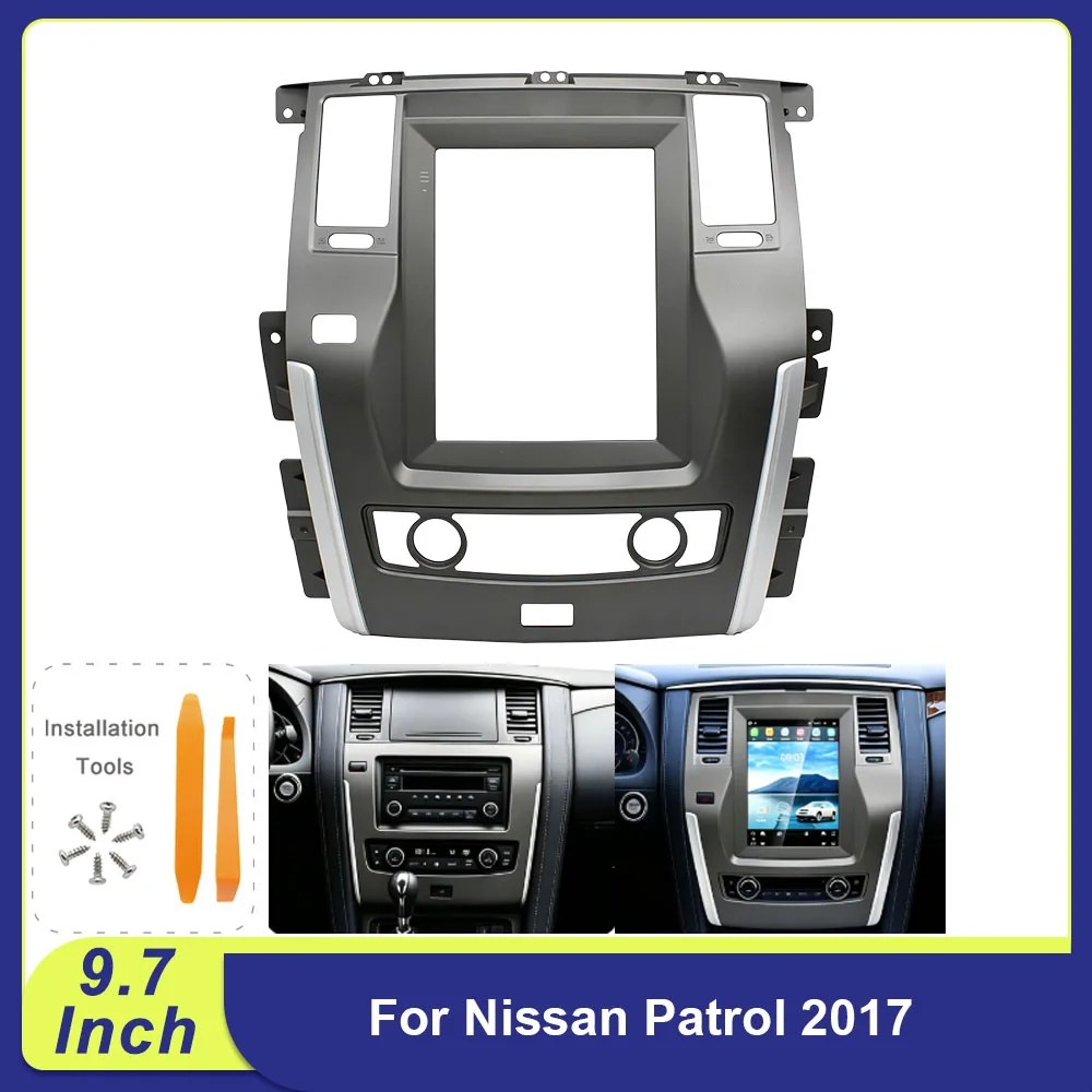 9.7 Inch For Tesla Style Vertical Screen Stereo Fascia Frame For Nissan Patrol 2017 Dashboard Install Panel & Wiring Adapter