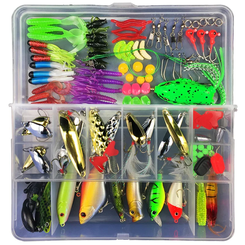 2026  Factory Supply Customizable Fishing Kit Complete Soft Lures Spoon Minnow Frog Popper Crankbait Mixed Fishing Lure Combo Se