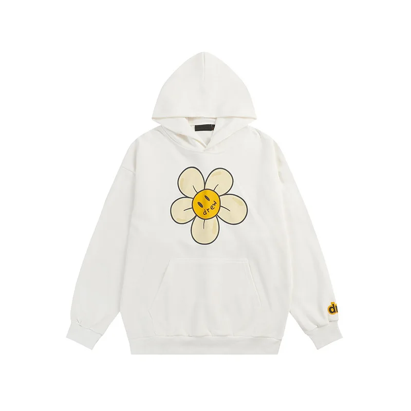 سترة بقلنسوة من Drew House Premium Smiley Daisy Print للجنسين للزوجين من American Streetwear #5