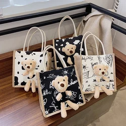 Simpatico orso Tote Bag Borsa per ragazze in tela Portamonete per studenti Borsa regalo Borsa in tela di moda semplice Borsa in tela Shopping a mano Tote Bag-ll