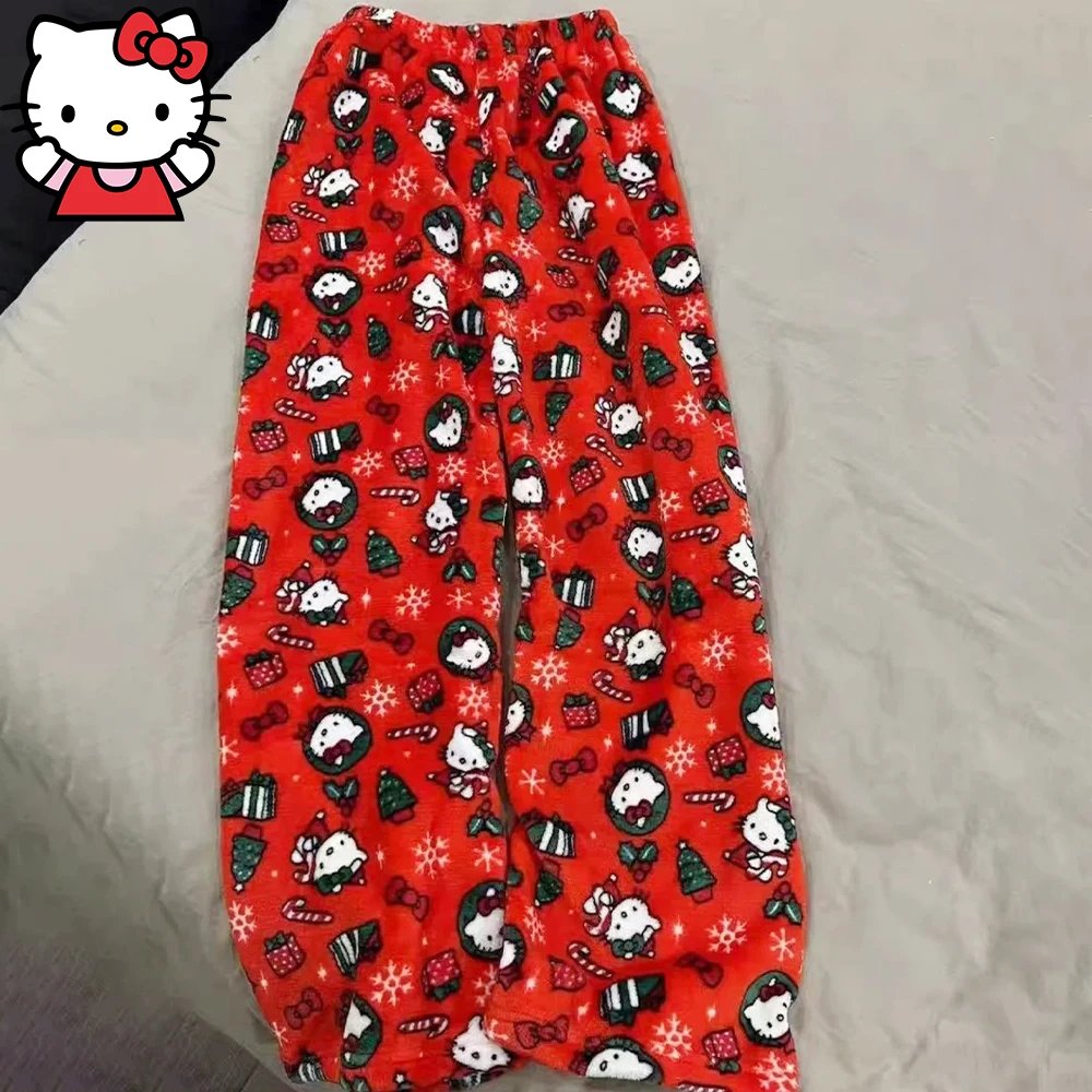 Cartoon Plush Pajama Pants Y2K Hello Kitty Kuromi Kawaii Sanrios New Autumn Winter Soft Thicken Pants Sweet Girls Student Gift