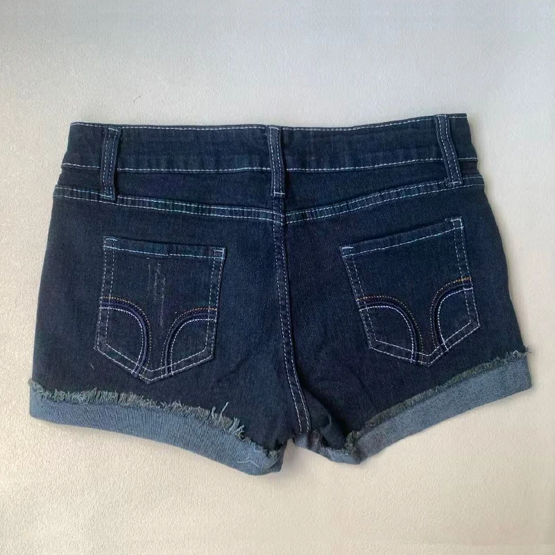 Summer Denim Shorts Women Low Waist Y2K Elastic Slim Fit Embroidered Wrapping Denim Hot Pants 5