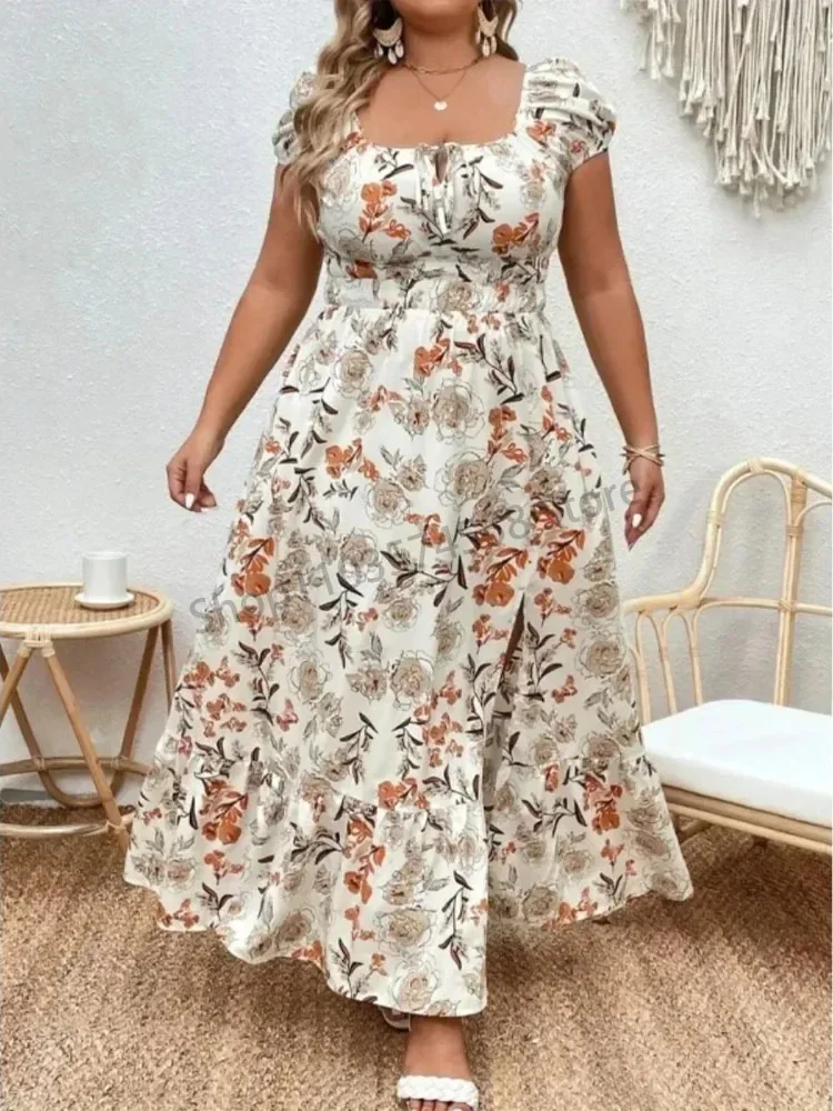 

Women's casual white floral dress, loose printed dress, large size 1-5XL, very suitable for outdoor, summer