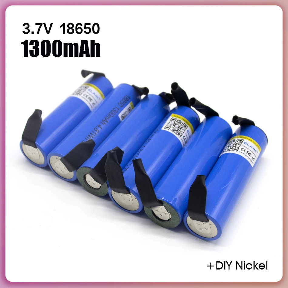 10PCS Battery Rechargeable battery 18650 1300mAh 3,7V lithium Li-ion battery DIY Nickel