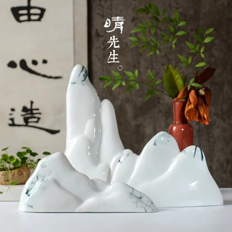 ★New Chinese Creative Dry Landscape Landscape Zen Artwork Decoration Ceramic Rockery Study Tea Room Decorations