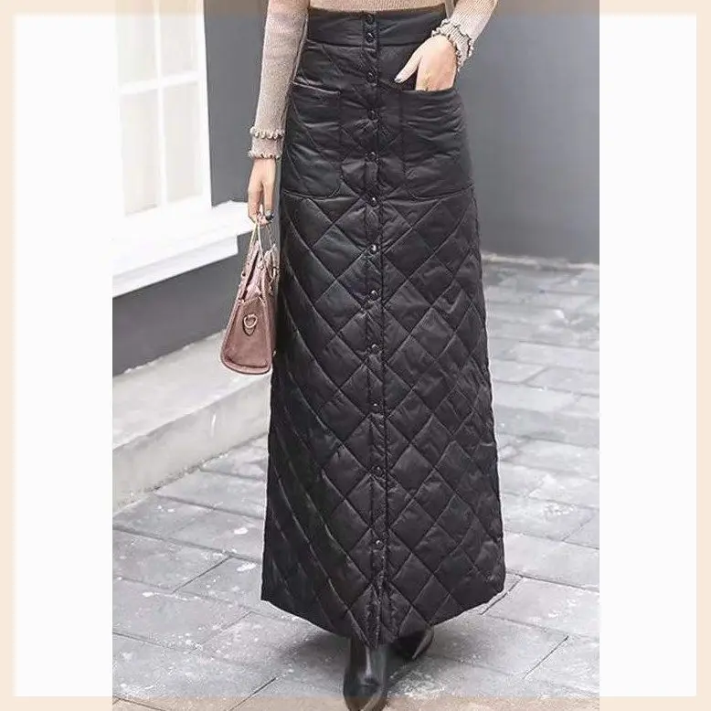 Winter Thickened Long Cotton down Skirt Bike Riding Knee Pads Warm Women's A-Line Skirt Mid-Length Neutral Style for Cycling
