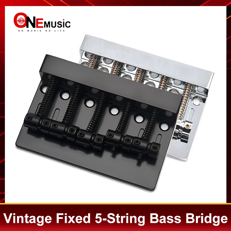 Feste Vintage 5-saitige Bassbrücke, Saitenabstand 16 mm, Bass, feste Brücke, Sattel, Bodenbelastung, Schwarz/Chrom, 88 x 57 mm