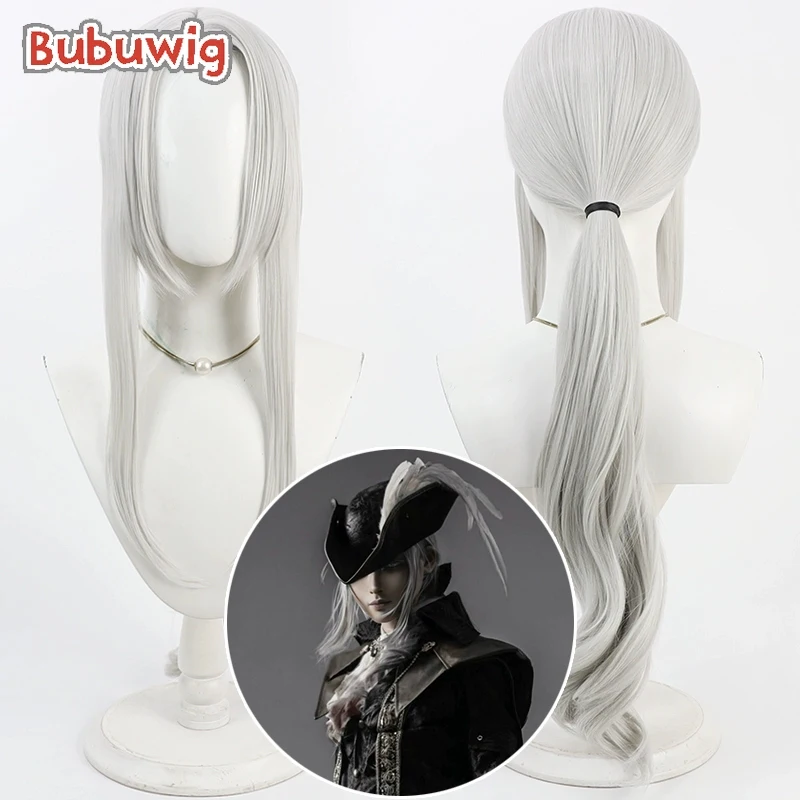 Bubuwig Synthetic Hair Lady Maria of the Astral Clocktower Cosplay Wigs Bloodborne Maria 80cm Silver White Wig Heat Resistant