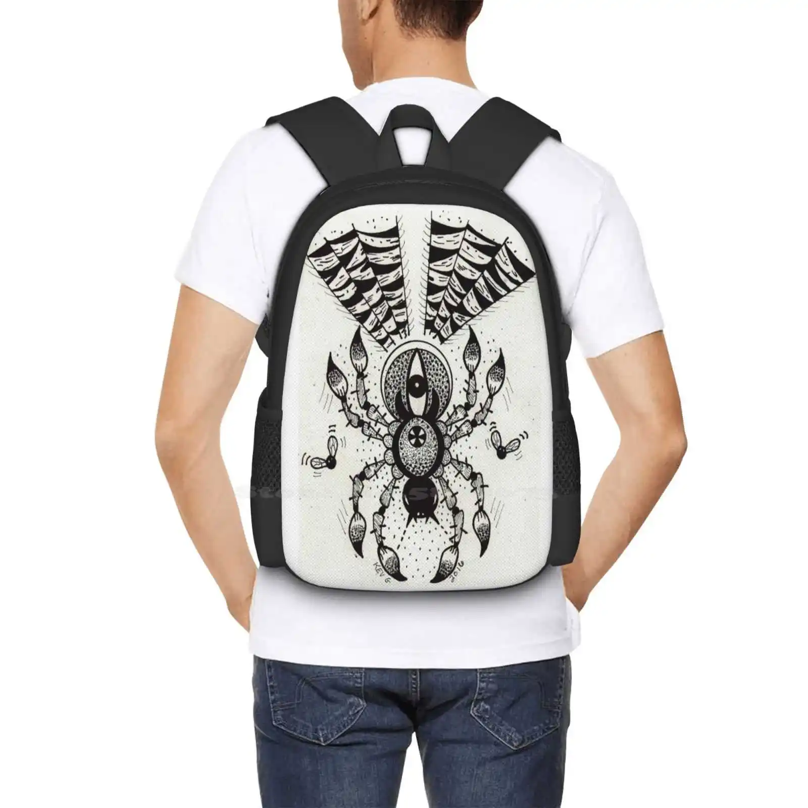 Black Spider-Art By Kev G Hot Sale Backpack Fashion Bags Spider Tattooed Traditional Inked Lady Girl Punk Horror Freakshow