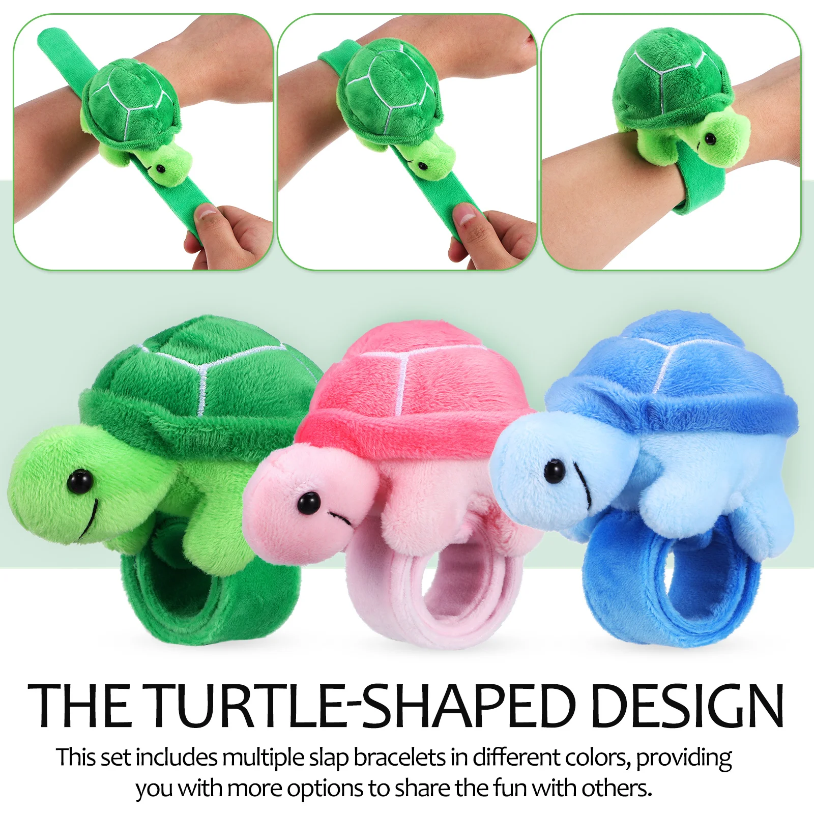 6 Pcs Decorate Mountain Turtle Plush Snap Ring Pack Child Kids Bracelets Cartoon Slap Animal for