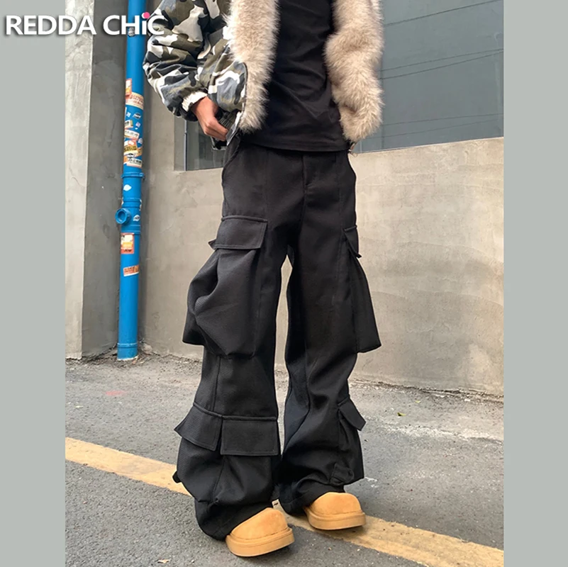

ReddaChic Oversized Cargo Pants Men Women Unisex Baggy Multi-Pocket Workwear Trousers Streetwear Wide Leg Pants