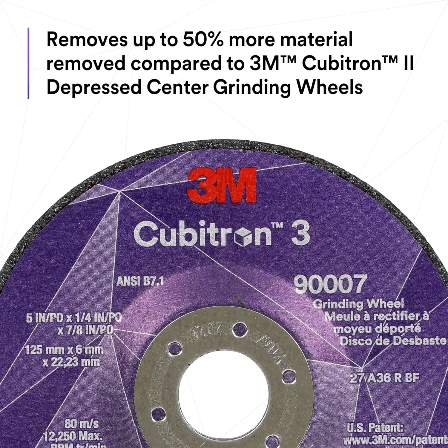 Depressed Center Grinding Wheel, 90007, 36+, T27, 5 in x 1/4 in x 7/8 in, Pack of 10, ANSI, Precision Shaped Grain, Beveling, We