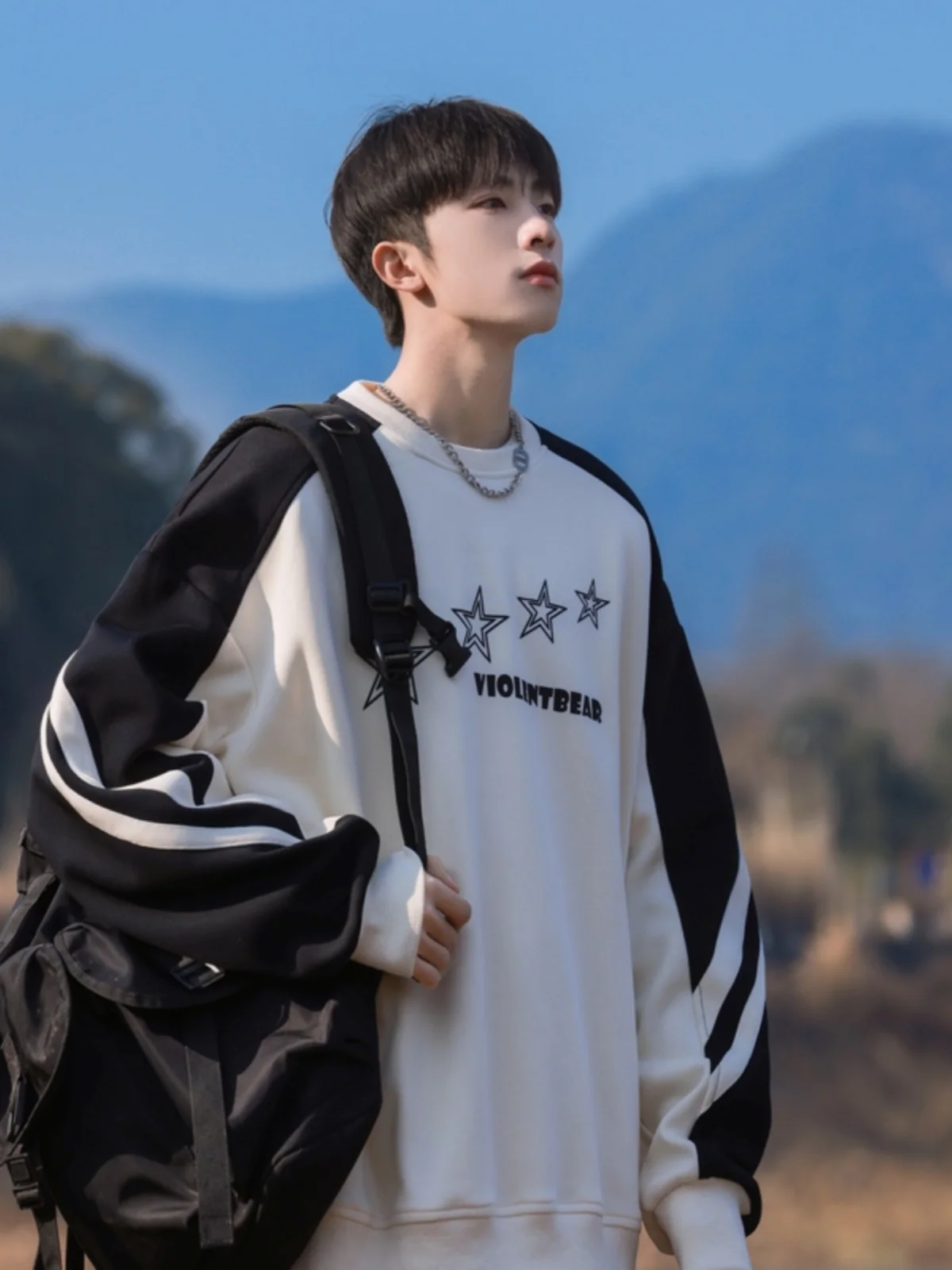 

Casual American Retro Sle Men's Hoodl Sweatirt Spring Autumn Loose Fit Splice Color Blo Haome Print Polyester Cot...