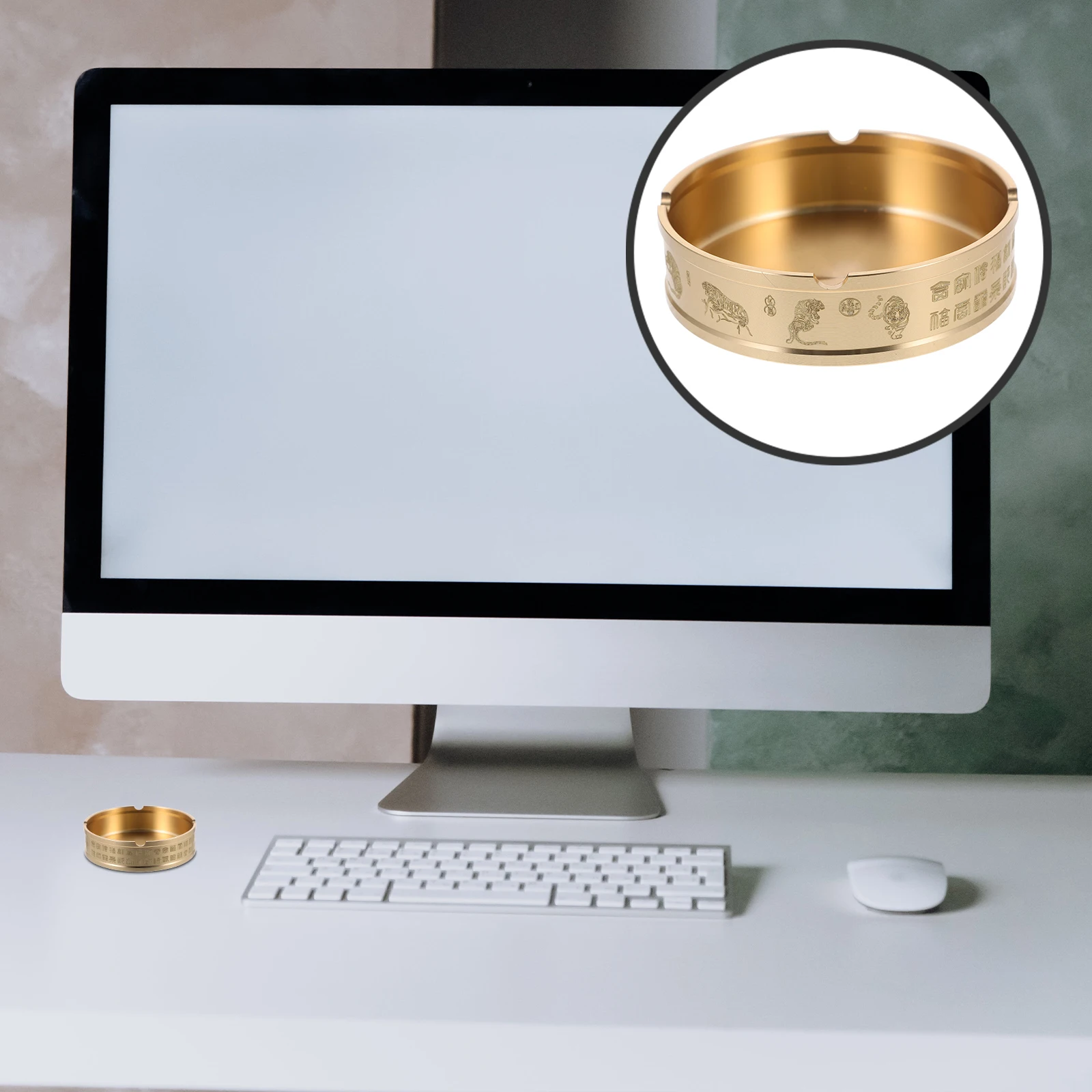 

Brass Ashtray Butt Container Round Metal Retro Home Office Round Ashtray Tabletop Household