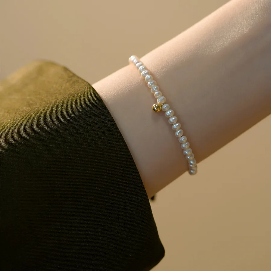 

Small Pearl Bracelet 14K Gold Injection 3-4mm Women's Niche Design Temperament Fairy Chain Light Luxury Fashion